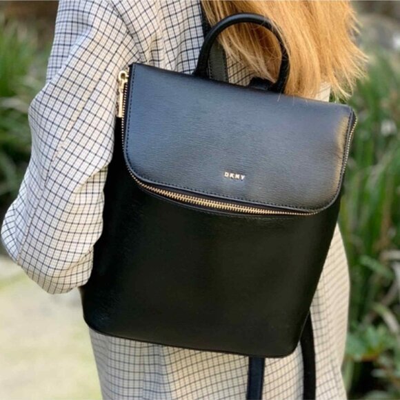 DKNY Bryant Top Zip Backpack Black & Gold Tone - Picture 1 of 12